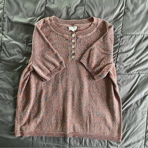 Candace Cameron Bure 1X Button Henley Sweater Short Sleeve QVC Red Multicolor - Picture 5 of 6